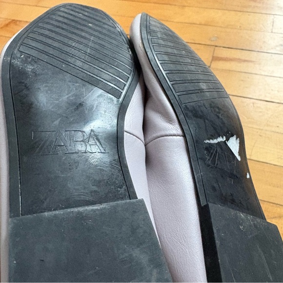 Zara Sz 37 Lilac Leather Square Toe Ballet Flat Shoes - Picture 9 of 9